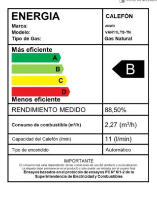 CALEFÓN ANWO 11 L/M HITECH HYDRO 22 TIRO NATURAL NG + BOMBA PRESURIZADORA BBAPRESANWO-9/26